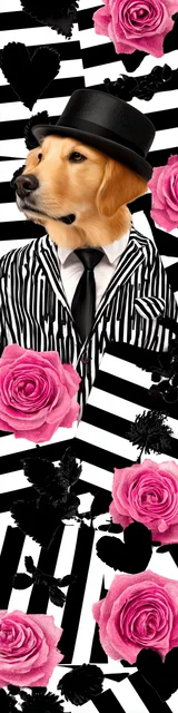 Free dog bookmarks featuring a stripes on stripe suit dog